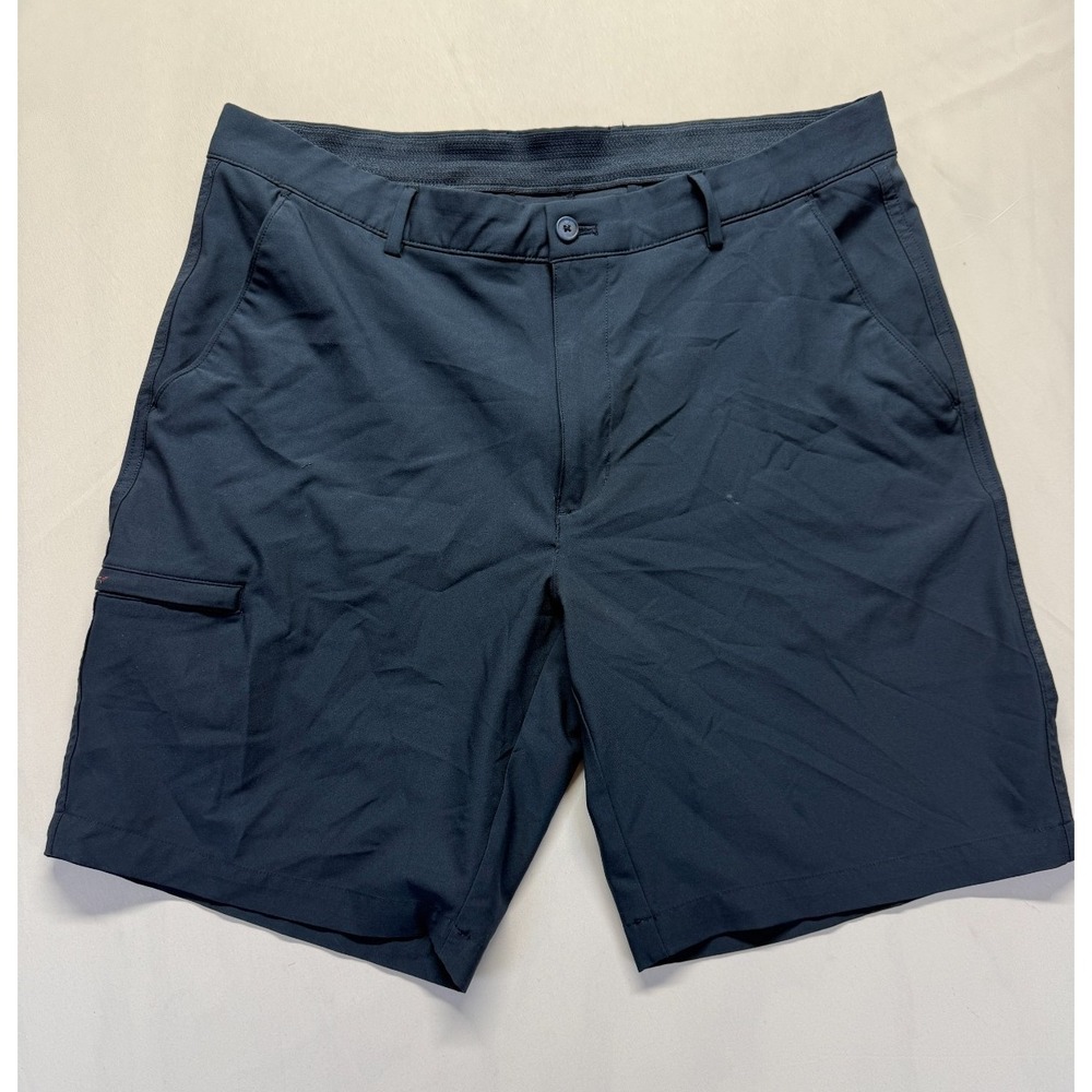 Greg Norman Golf Shorts Men 36 Navy Blue Shark Logo Stretch Athletic Performance